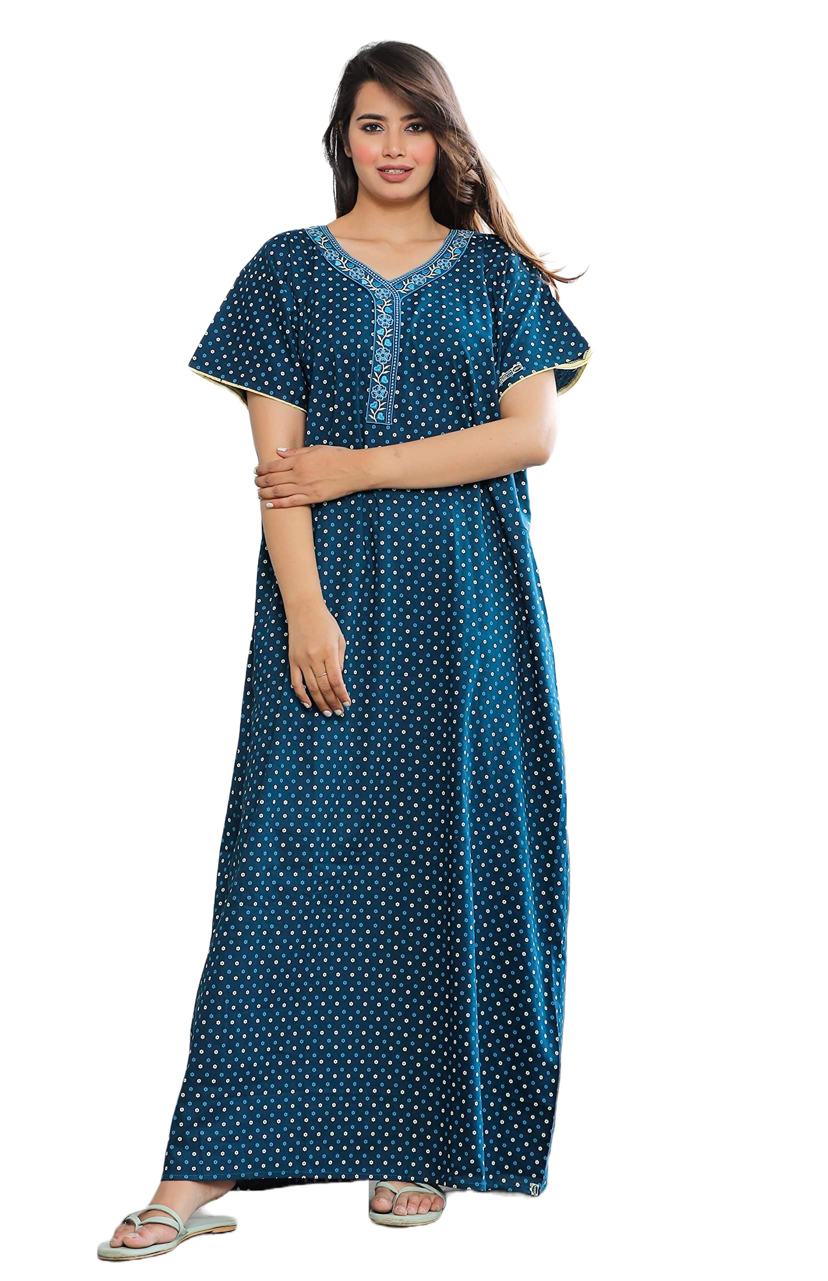 Pure Cotton Embroidery Nighty for Women's | Night Gown | Nighty | Nightdress | Maxi | Sleepwear | Jaipuri Nighty | Nighties | Gown