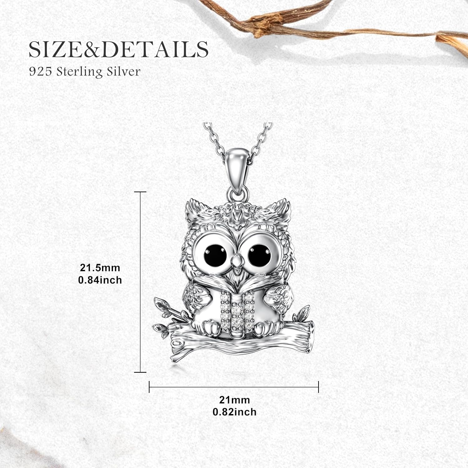 Diamond Owl Necklace 925 Sterling Silver Lab Grown Diamond Owl Pendant Necklace Gift for Women - Image 4