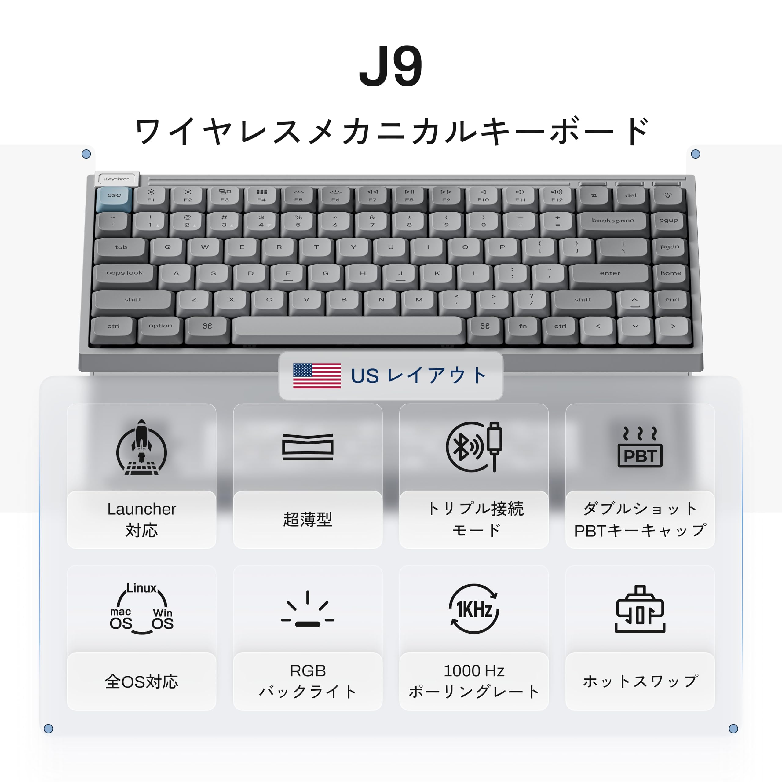 Amazon | 「国内正規品」Keychron J9 75%キーボード 2.4G/Bluetooth