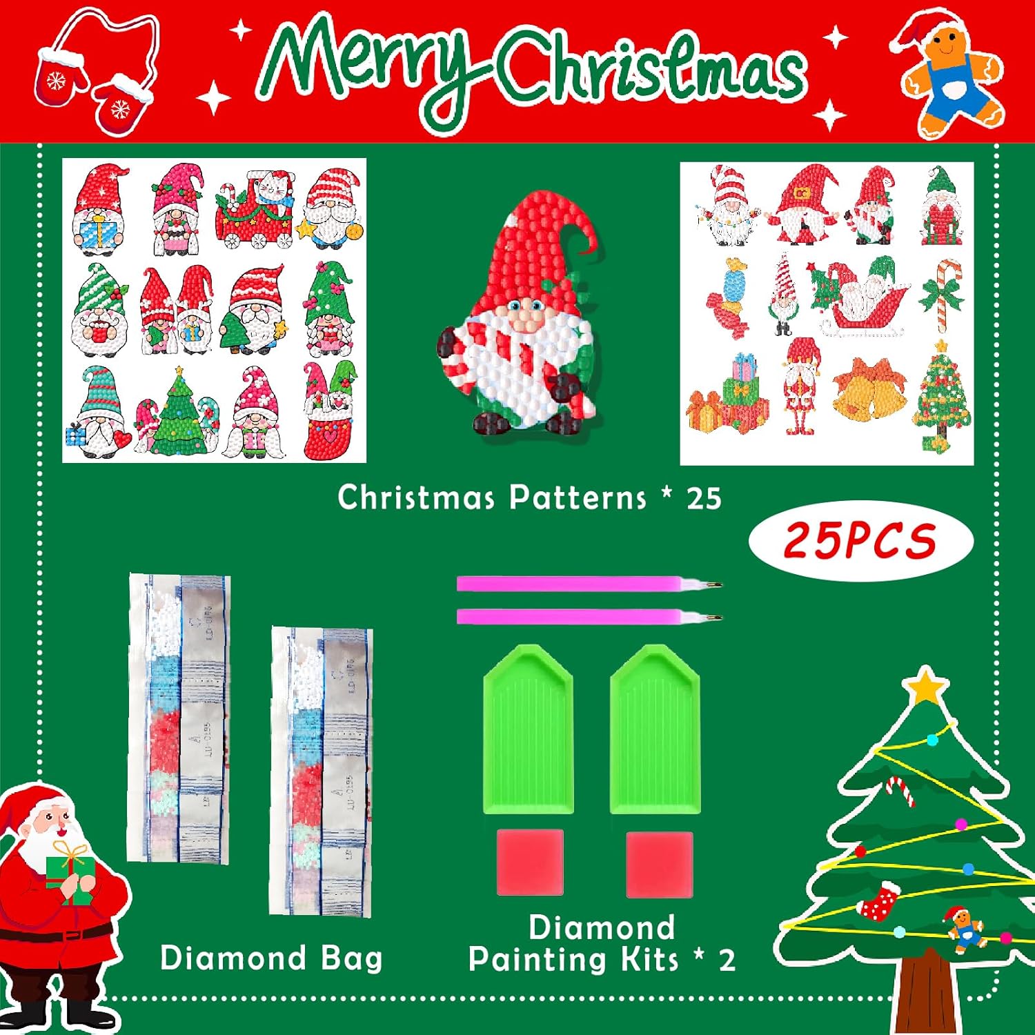 Acuiwer 5D Diamond Painting Stickers Kit for Kids (#1-Xmas-27pcs+2)