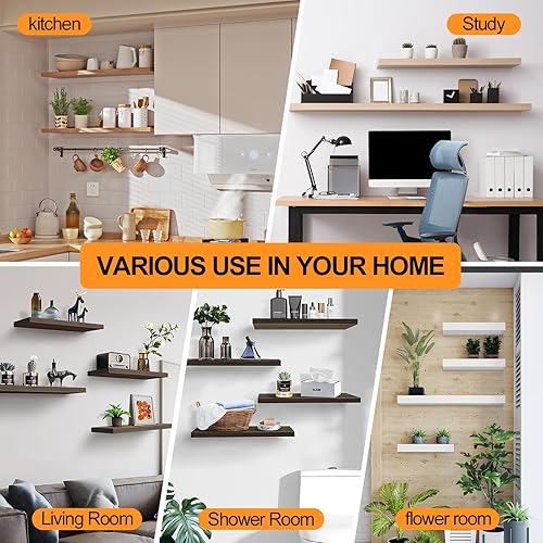 Miniatura 54 de 4 soportes de estante flotante de acero sólido negro de 5 pulgadas, soportes ocultos para estantes flotantes de madera, soporte oculto para estantes