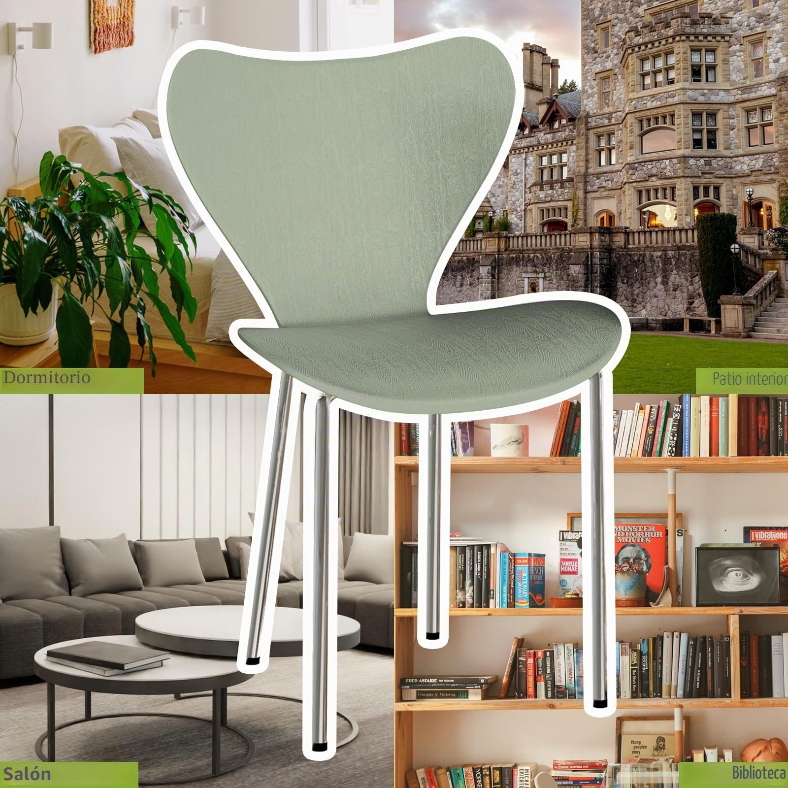 PIPIPOXER Juego de 4 sillas de Comedor, Polipropileno sillas de Comedor, sillas de Cocina, sillas de salón con Respaldo de Polipropileno y Patas de Placa eléctrica,Negro Gris Amarillo Verde