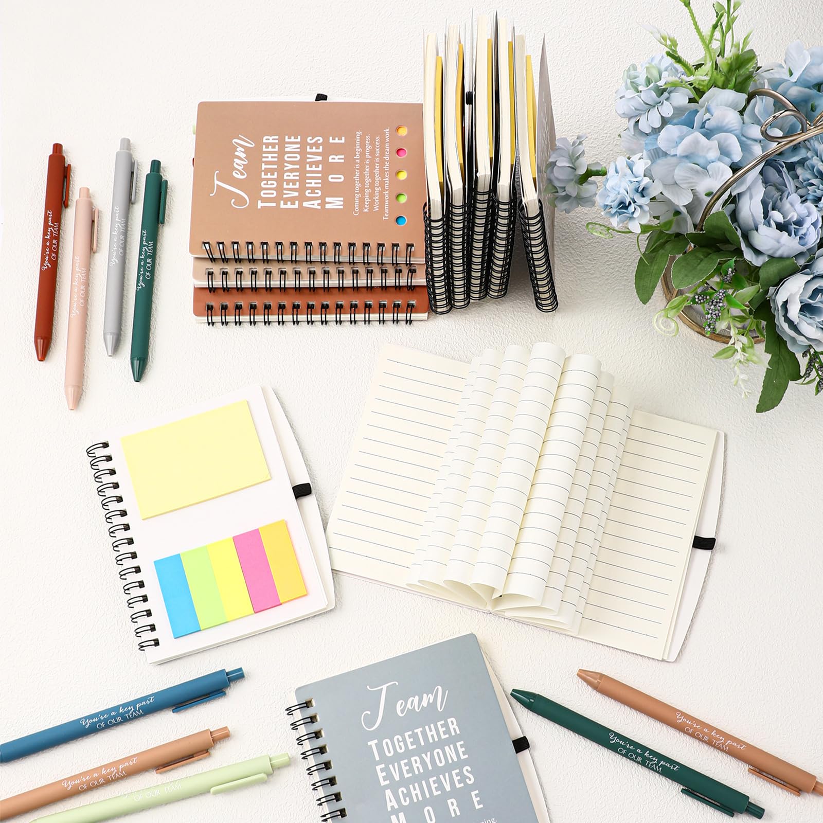 Jetec Juego de 25 cuadernos inspiradores en espiral con bolígrafos de agradecimiento para empleados, regalos de agradecimiento para el regreso a clases (color curativo, equipo)