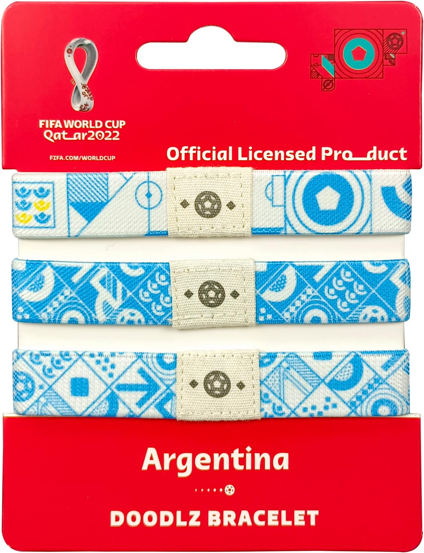 FIFA World Cup Qatar 2022 Fabric Fashionable Country Team Doodlz Nylon breacelet - ARGENTINA, Multi-Color