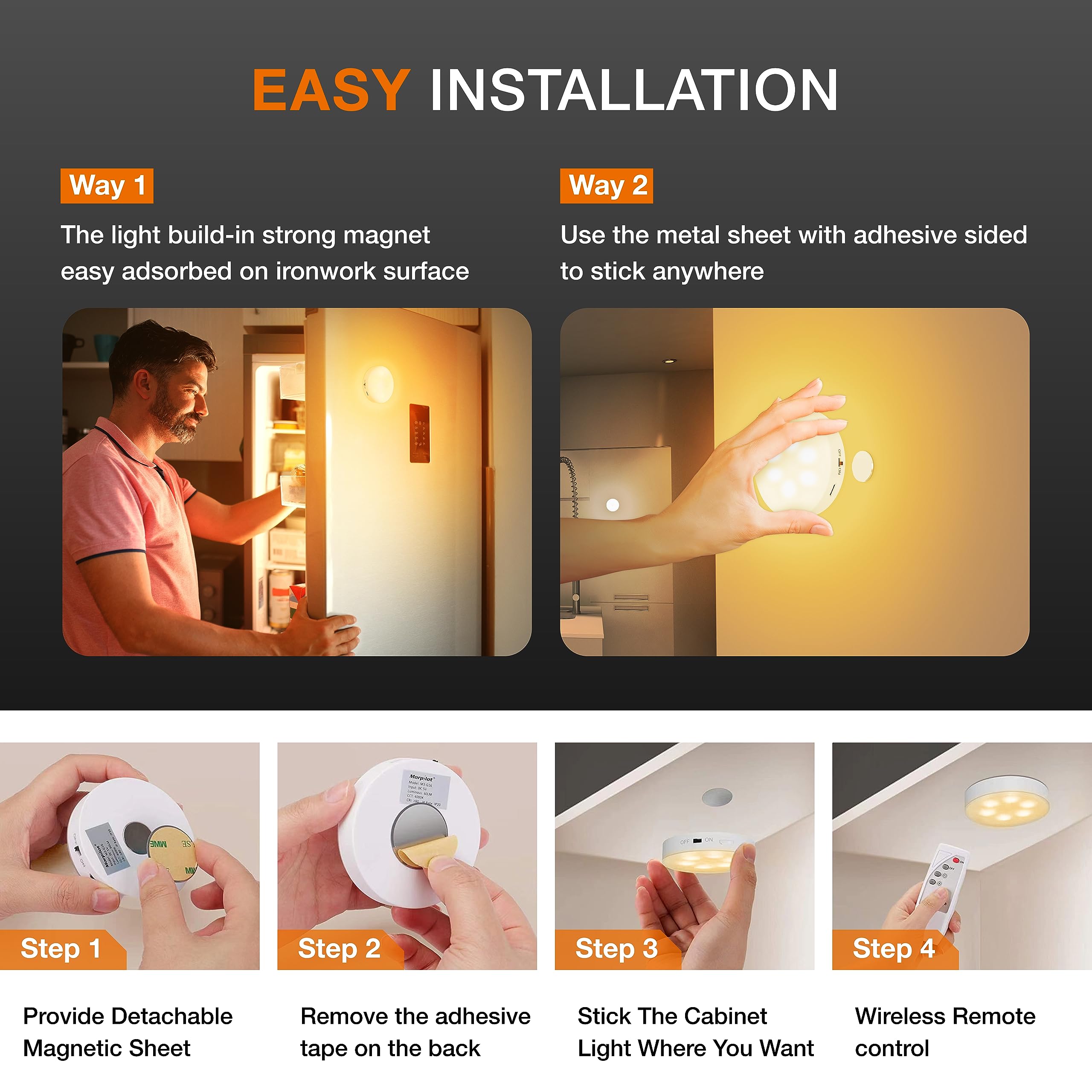 Lot De 3 Lampes LED Rechargeables MEKKLEON - Veilleuses Sans Fil Magnétiques Avec Télécommande