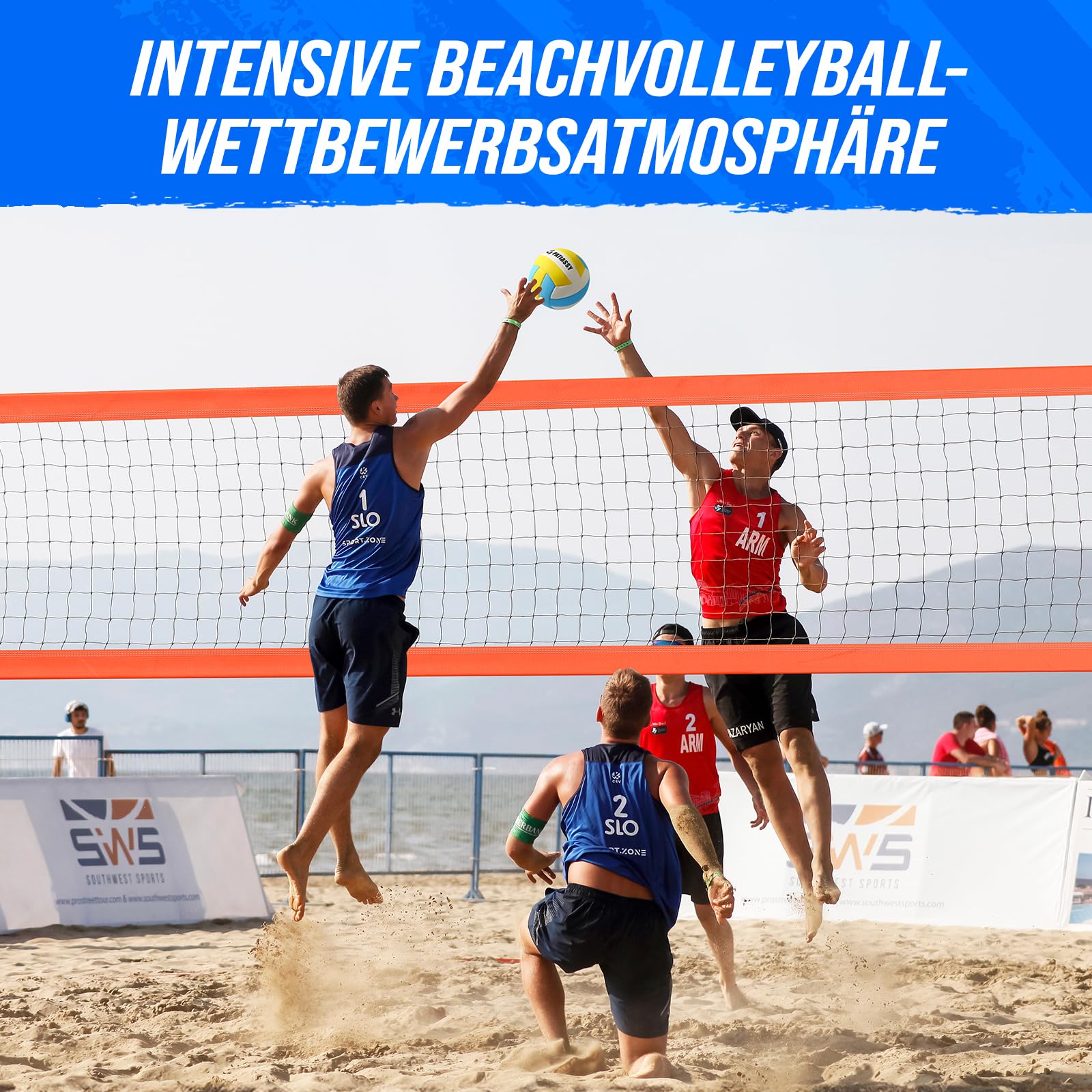 Professionelles Volleyballnetz für den Garten Höhenverstellbar Anti-Rost Beschichtung PU Volleyball 9,75m*1m