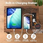 Lewondr End Table with Charging Station and LED Light, Narrow Side Table with 2 Fabric Drawers, Thin Nightstand with USB Ports for Bedside, Bedroom, Living Room, Small Spaces