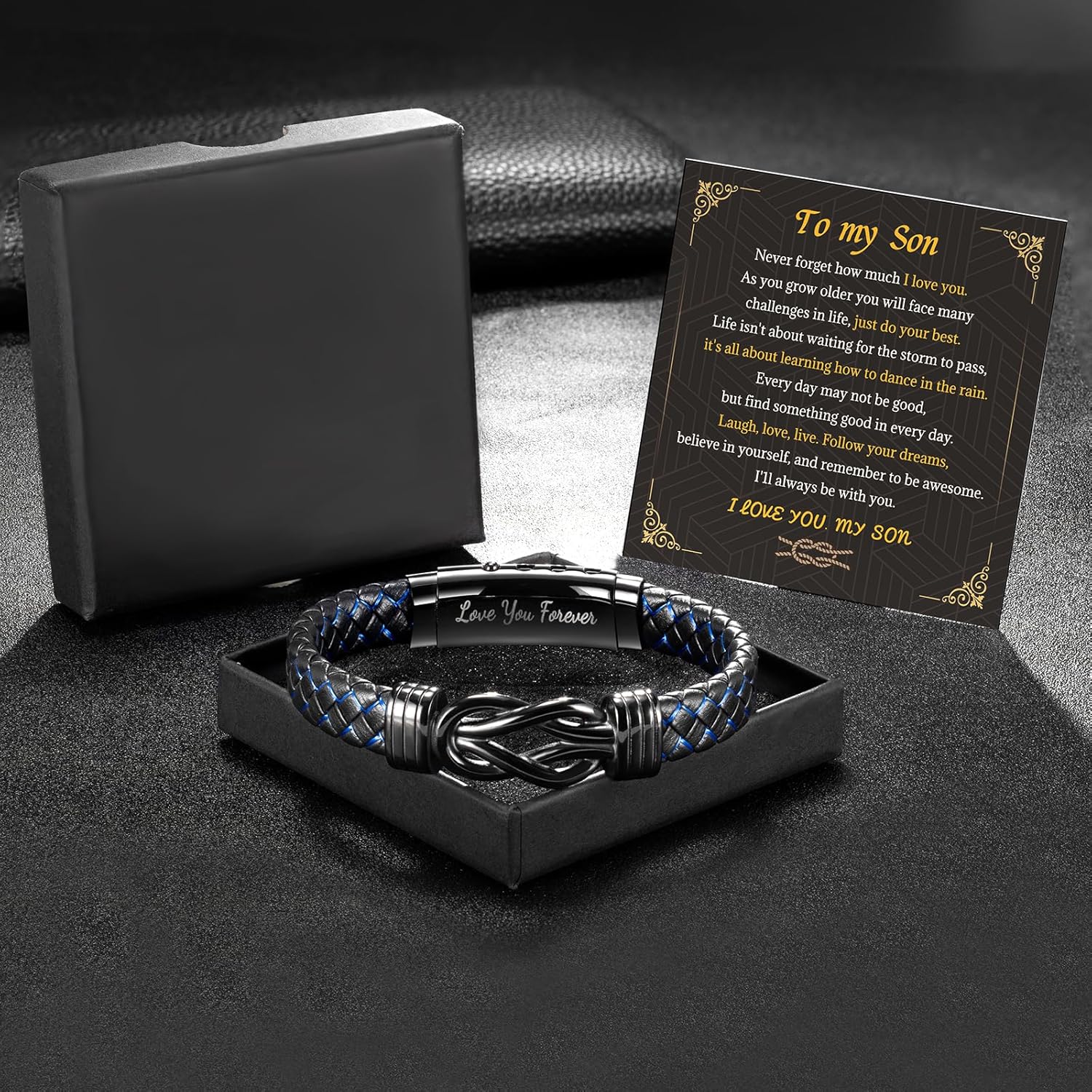 Blue Braided Leather Infinity Knot Bracelet Gifts For Son, To My Son Bracelet With Stainless Steel Adjustable Buckle,Engraved Love You Forever Men's Bracelet For Christmas Birthday Gifts - Image 7