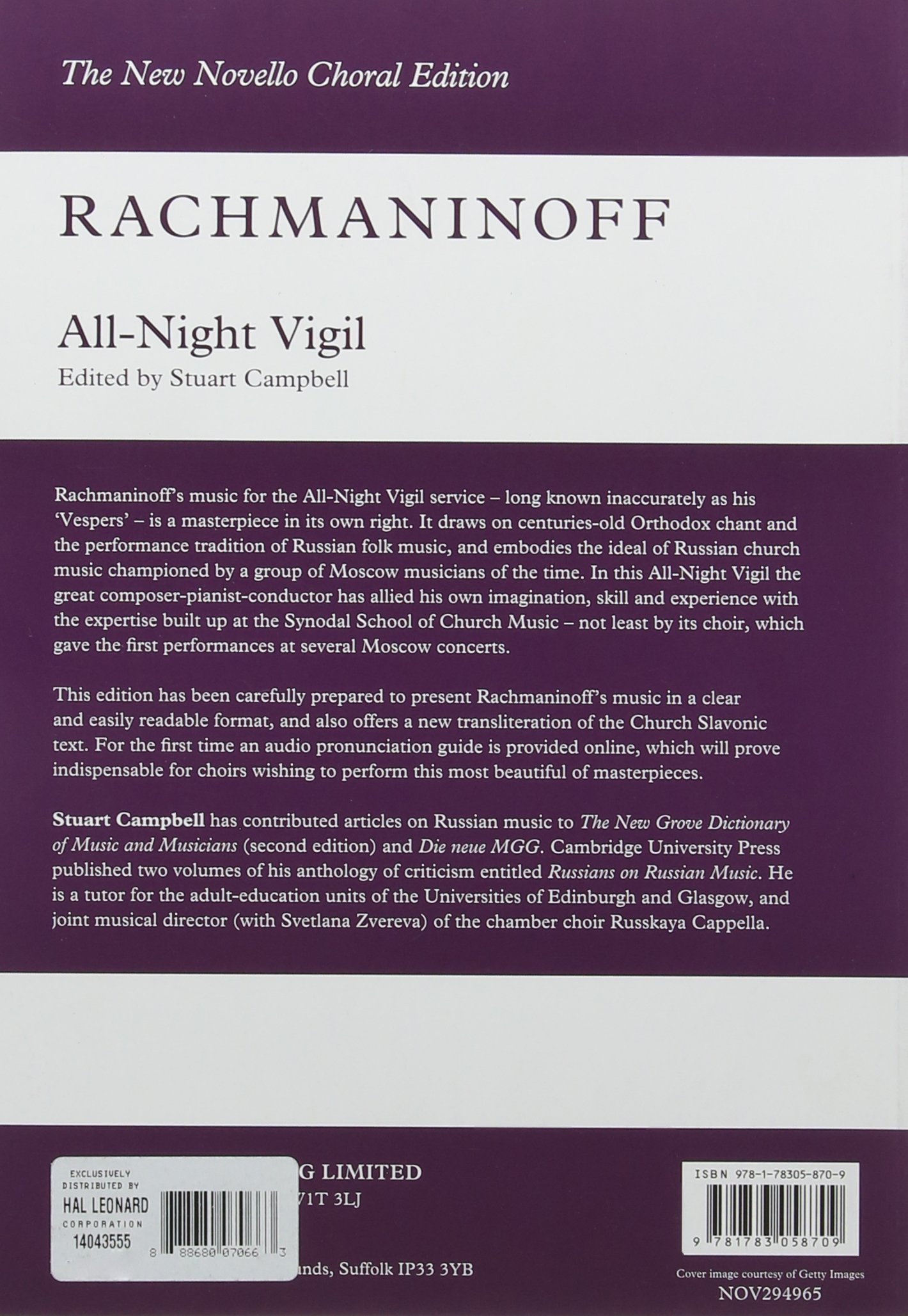 Vespers (All Night Vigil) op. 37: Satb/Satb Vocal Score the New Novello Choral Edition
