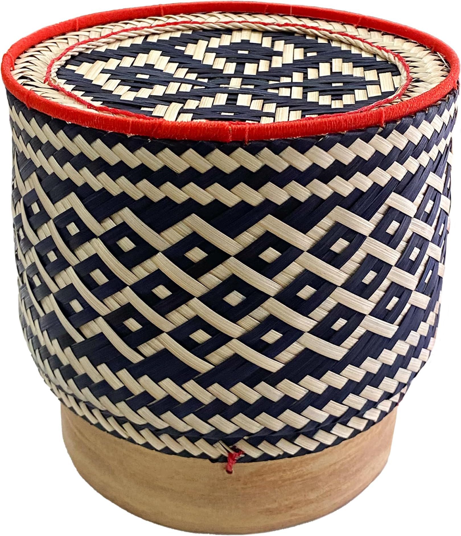Bamboo Sticky Rice Serving Basket Handmade 100% Eco-Friendly Thai Kratip Container - Charcoal Wickerwork with Vegetable Plant Based Dye - Food Safe- Family Size - 6 Inch Diameter