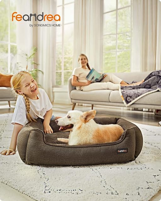 Foto 2 de 8 de Feandrea Cama para Perros, Sofá de Lino para Mascotas, Bordes Elevados, Fondo Antideslizante