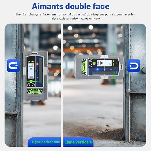 Huepar Pro Récepteur Laser Mode Impulsion Détecteur de Ligne pour Niveaux Laser, Extérieur 60 m, Modes Double Précision, Étanchéité IP65, Pince Magnétique, LCD+LED, Autonomie de 20 Heures - 7