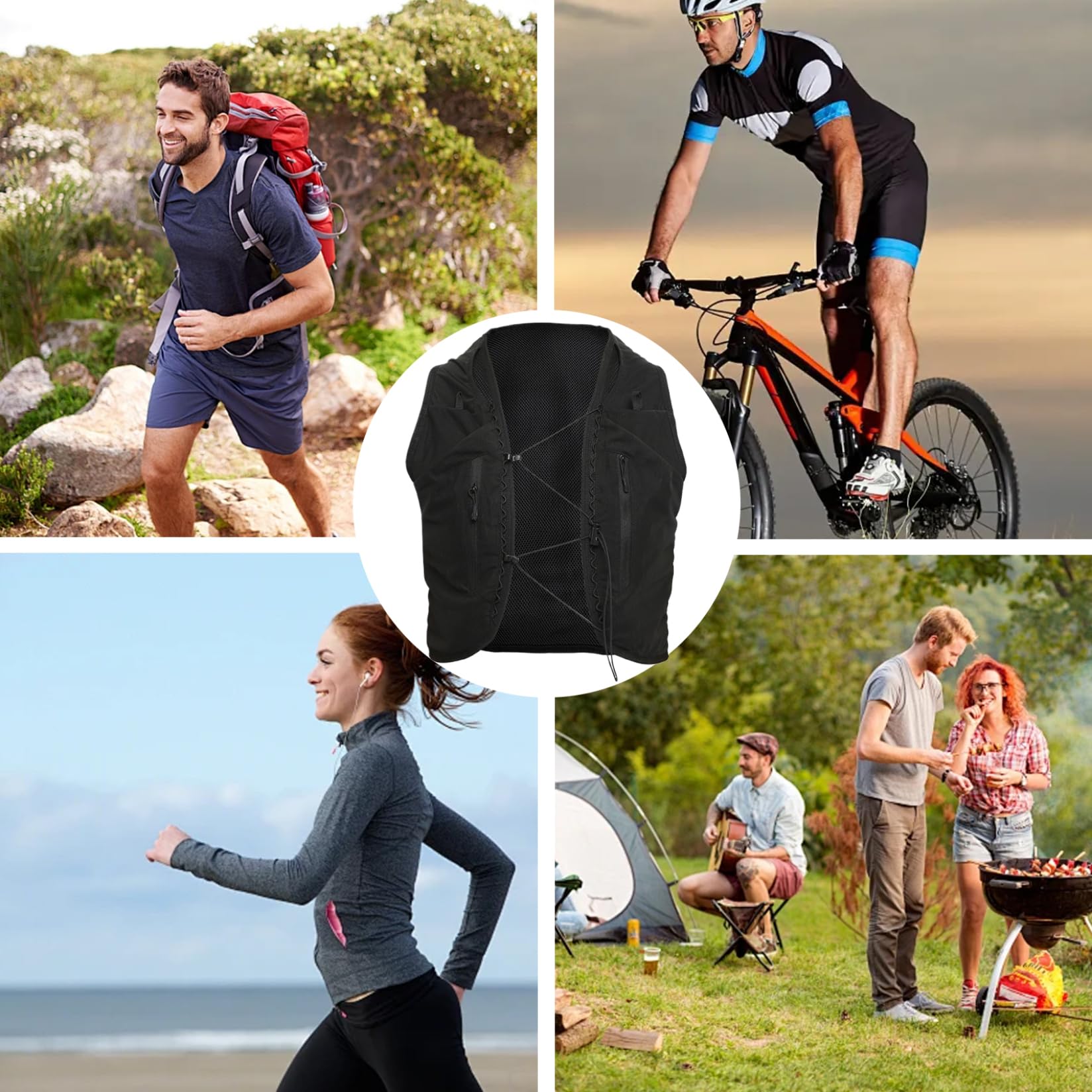 Gilet d'hydratation 12 Poches Gilet d'hydratation de Course capacité Pack Sac à Dos Polyvalent en Polyester pour vélo en Plein air randonnée, S