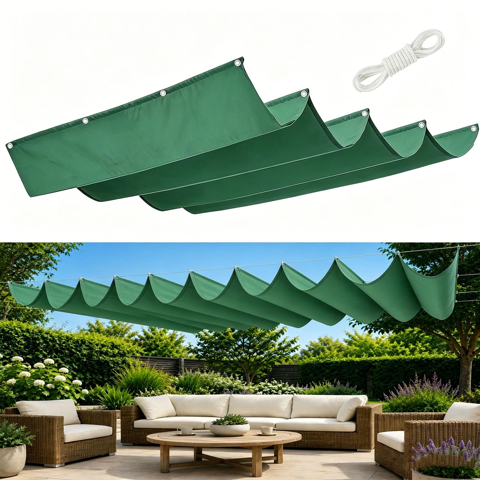 Voile ombrage rétractable vague indéchirable pour terrasses venteuses