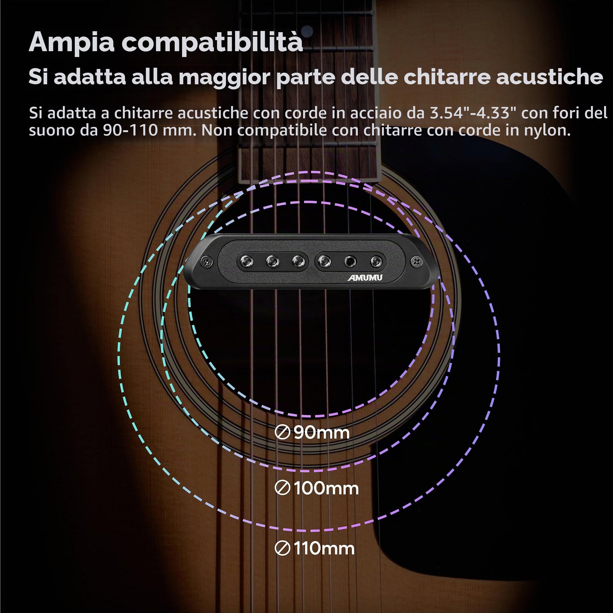 Amumu Pickup per chitarra acustica SP60 Humbucker magnetico passivo soundhole pickup per chitarra acustica