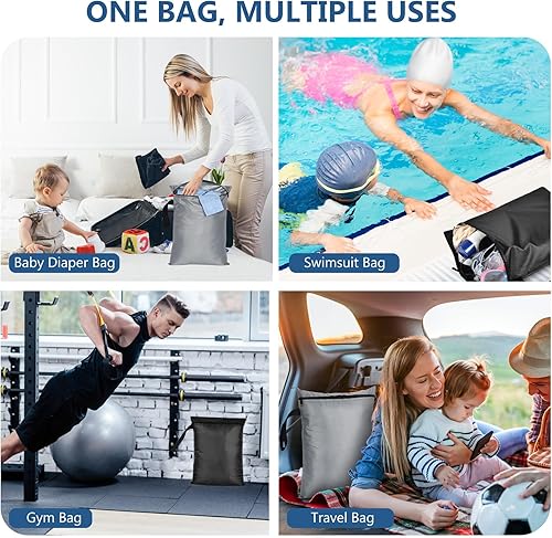 Miniatura 7 de OTraki 2 bolsas impermeables para traje de baño de 12 x 16 pulgadas, bolsas húmedas y secas con asa portátil y cremallera, reutilizables, para