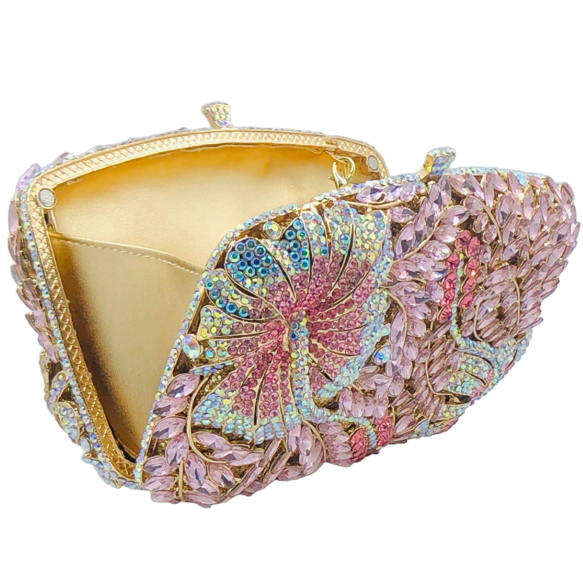 Boutique De FGG Bolsos de noche de flores para fiesta formal, bolsos de mano de cristal floral, bolsos de mano para novia, boda, diamantes de imitación, mini