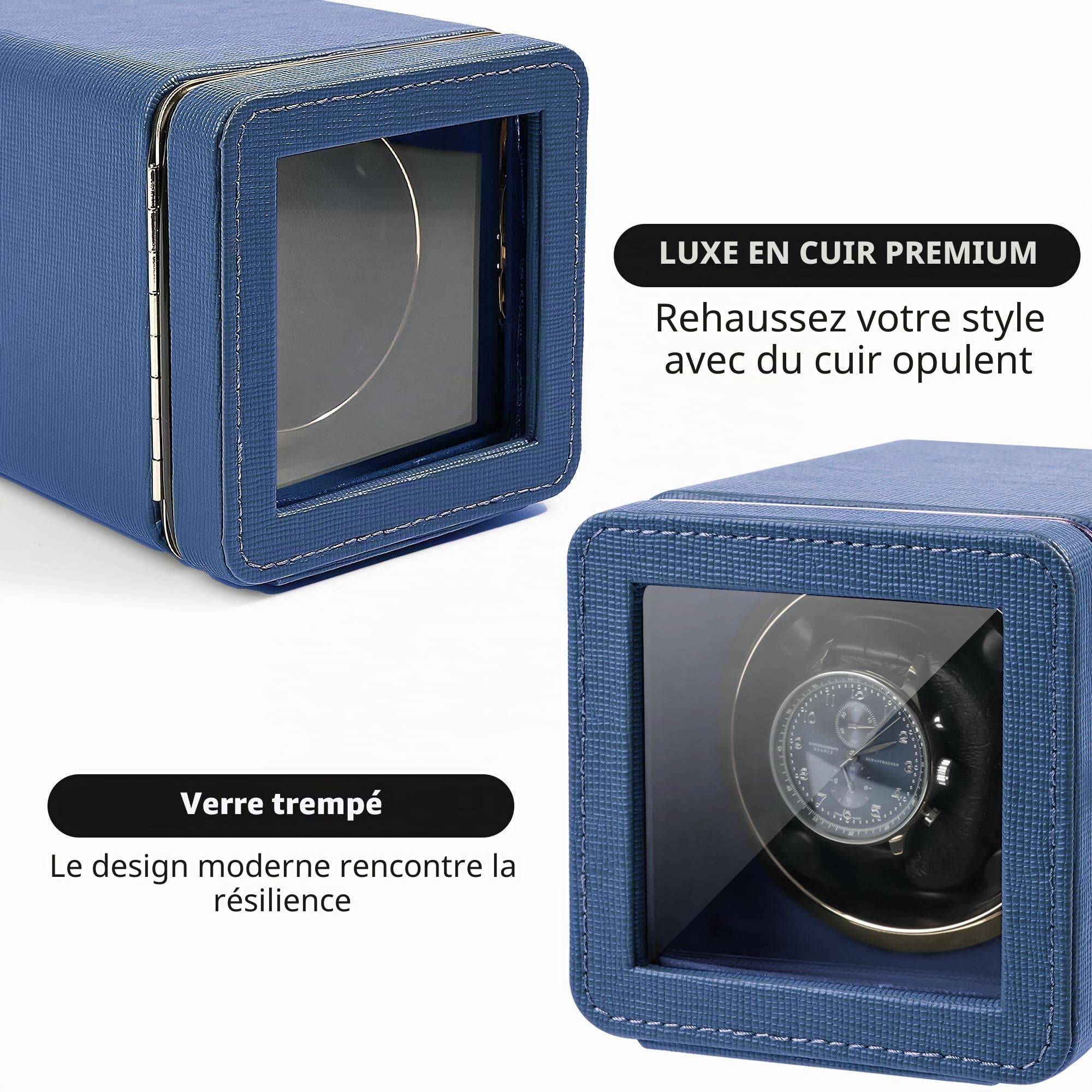 Remontoir automatique pour montres automatiques - Câble de charge USB - Boîtier en cuir synthétique avec moteur silencieux