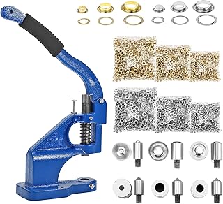 BEAMNOVA Hand Press Grommet Machine Upgraded Material Eyelet Tool Set, 3 Hole Punching Dies, 3 Setting Dies for 1/4, 3/8, 1/2 Inch (6, 10, 12mm), 1500 Silver & 1500 Golden Grommet Supplies