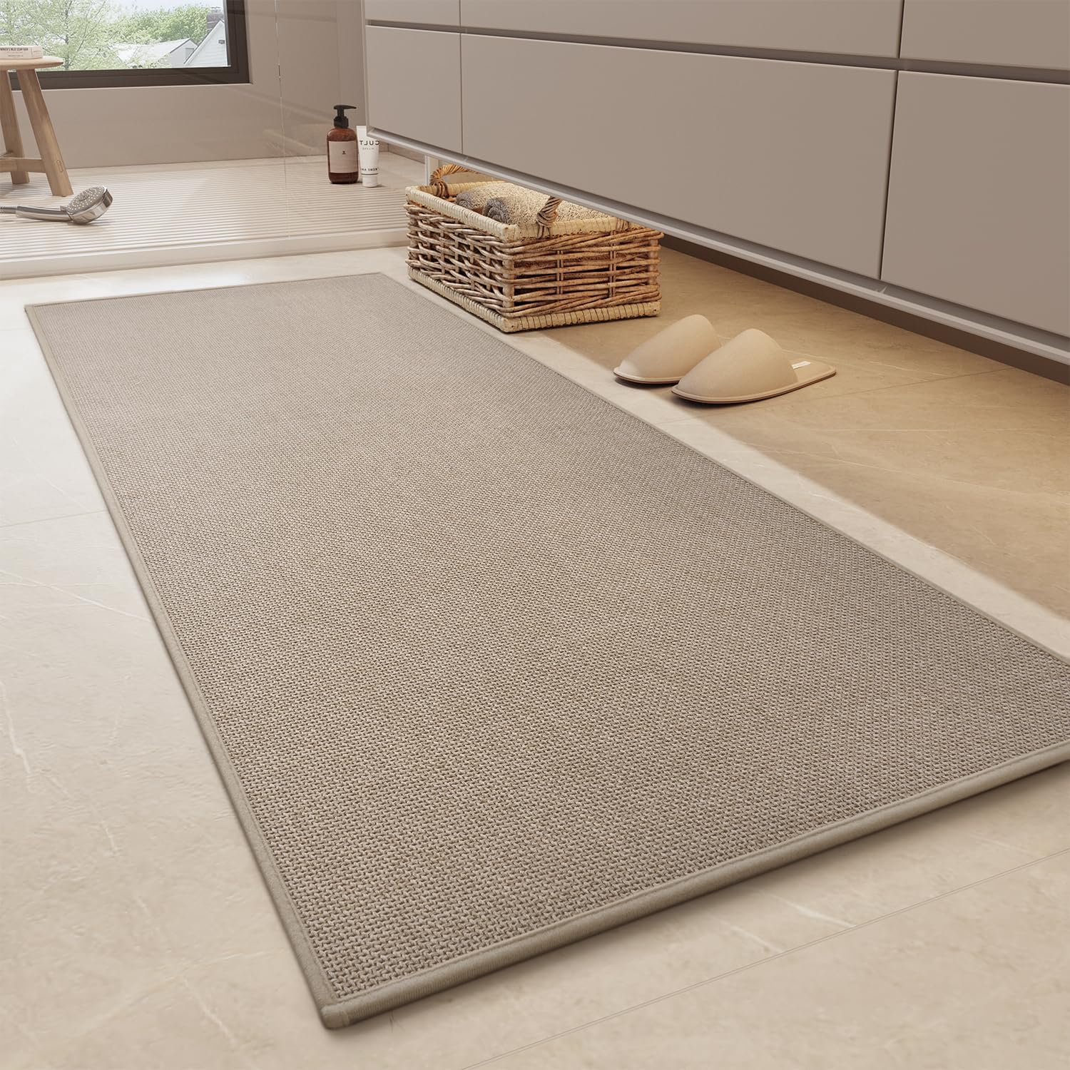 MontVoo Bathroom Runner Rug-Ultra Thin Non Slip Bath Mat Runner for Bathroom Mat Quick Dry,24"x47",Beige 24"x47" Beige