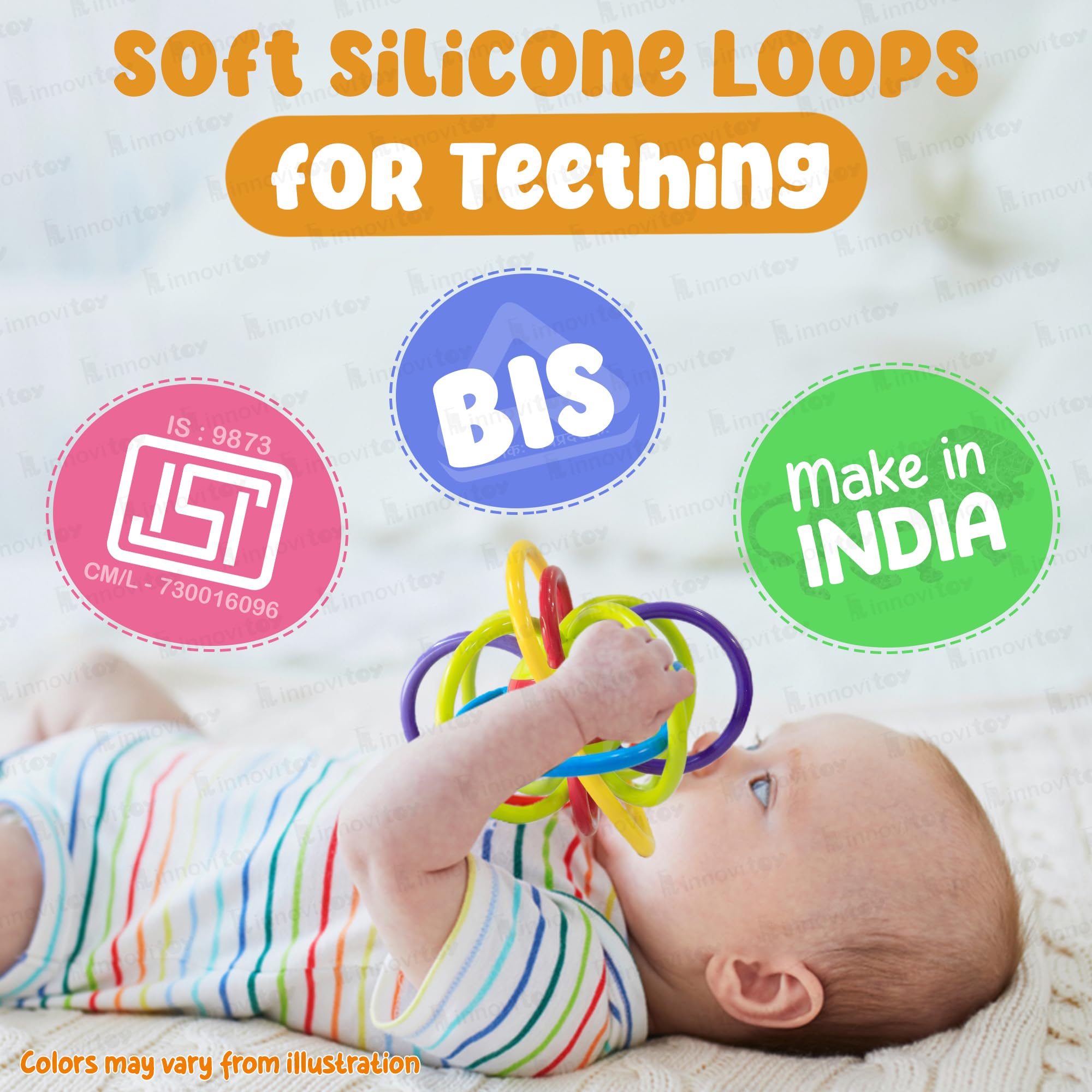 innovitoy Abs Plastic Loopitoy Teethers For 3 To 6 Months Bpa Free | 100% Safe & Non-Toxic Baby Teethers 6-12 Months | Multi-Colored | Bpa Free Baby Teething Toys | Chewing Toys For Babies, Infant 4