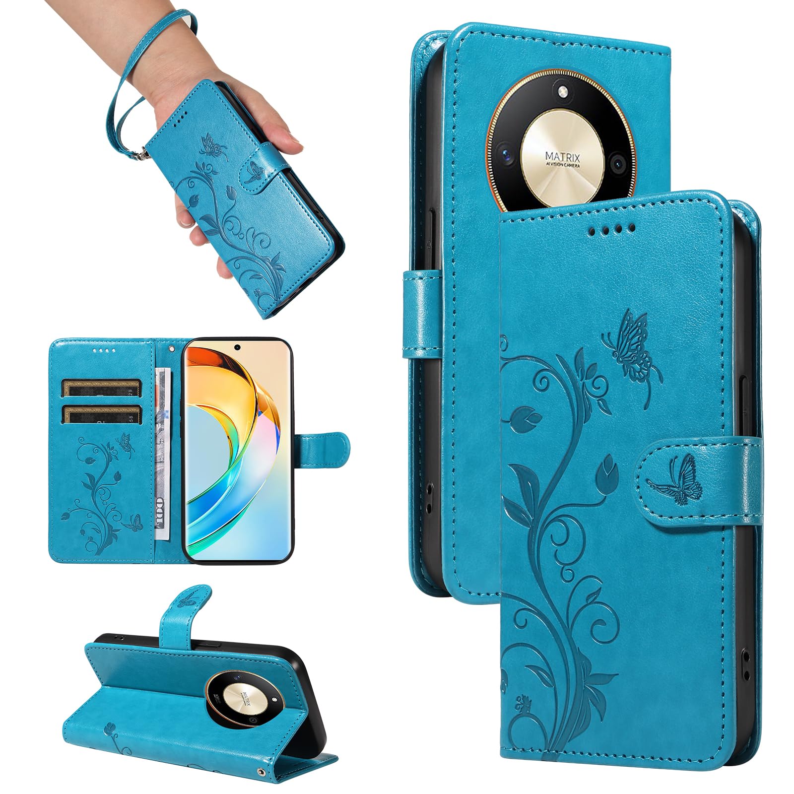 GOKEN Cover In Pelle Per Oppo Reno8 5G - Custodia Magnetica Con Portafoglio, Supporto E Slot Per Carte, Grigio - 5