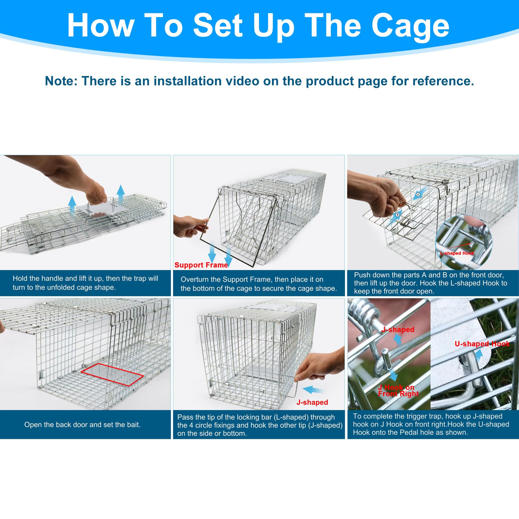 Pièges à Chat - Piège Animalier Vivant - Piège de Capture Animaux sans Cruauté, Pliable, Grand piège à martre pour Chat, Renard, Rat - 79x33x28 cm