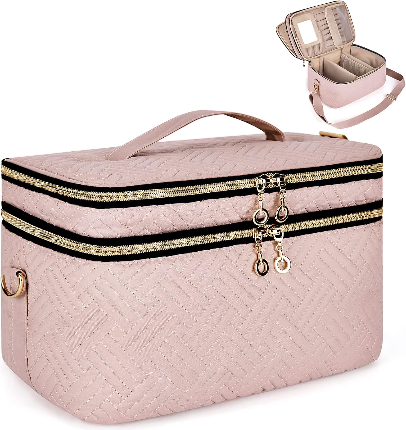 BAGSMART Large Makeup Bag, DoubleLayer Makeup Case with