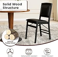 Vista 4 de Giantex Juego de 4 sillas de comedor plegables de madera negra con asiento acolchado, marco de madera maciza, carga máxima de 400 libras, sin