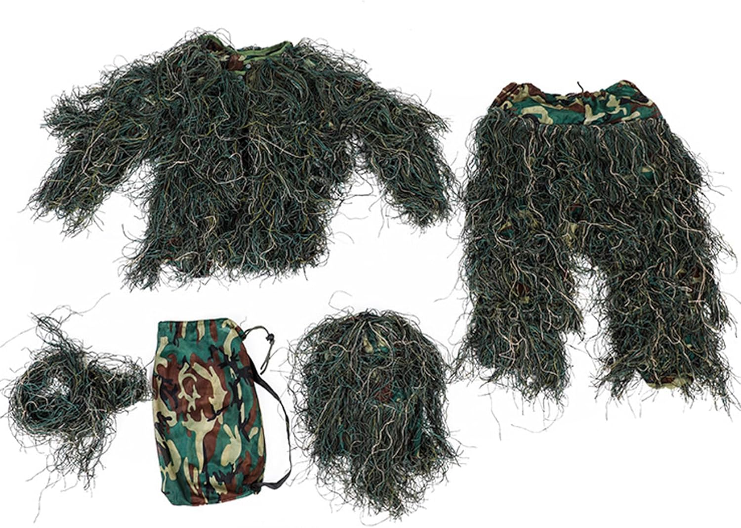 Ghillie Suit for Kids Height 43.31-51.18 inch, 5 in 1 Breathable 3D Camo Suit, Hunting Clothes Including Jacket, Pants, Hood, Carry Bag, Camo