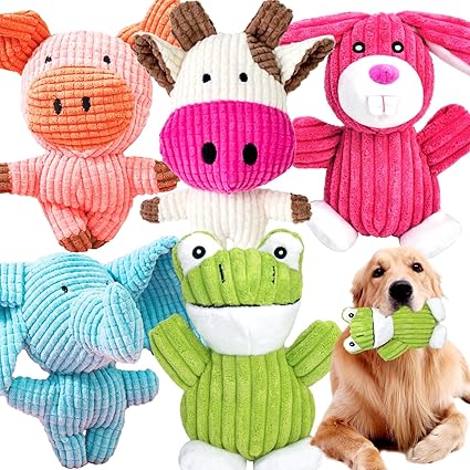 MRSOHRET 5 Pack Squeaky Dog Toys, Tough Stuffed Plush Puppy Tough Chew Toys, Durable Plush Animal Dog Toy for Large Small Medium Dogs to Keep Them Busy