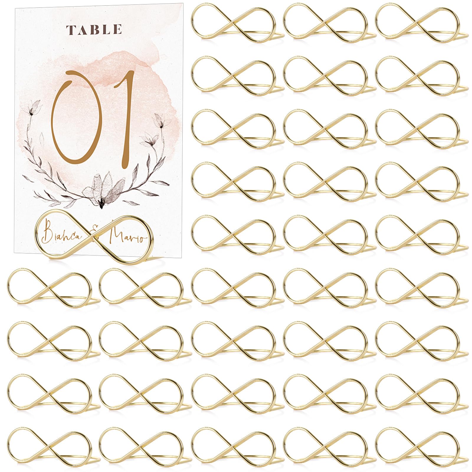 Supports de cartes de menu et numéros de table, 36 porte-noms dorés pour banquet et mariage