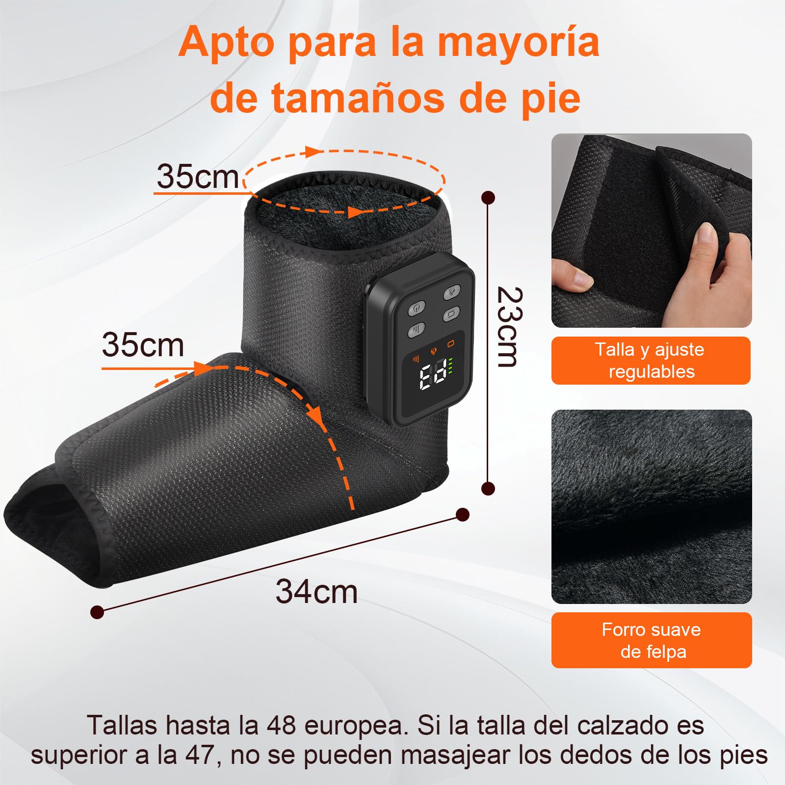 Masajeador Pies 3-en-1, Compresión, Calor, Vibración, 40-60°C | 3-en-1 con compresión, calor & vibración, 40-60°C, para planta, empeine & tobillos – relajante y reconfortante.