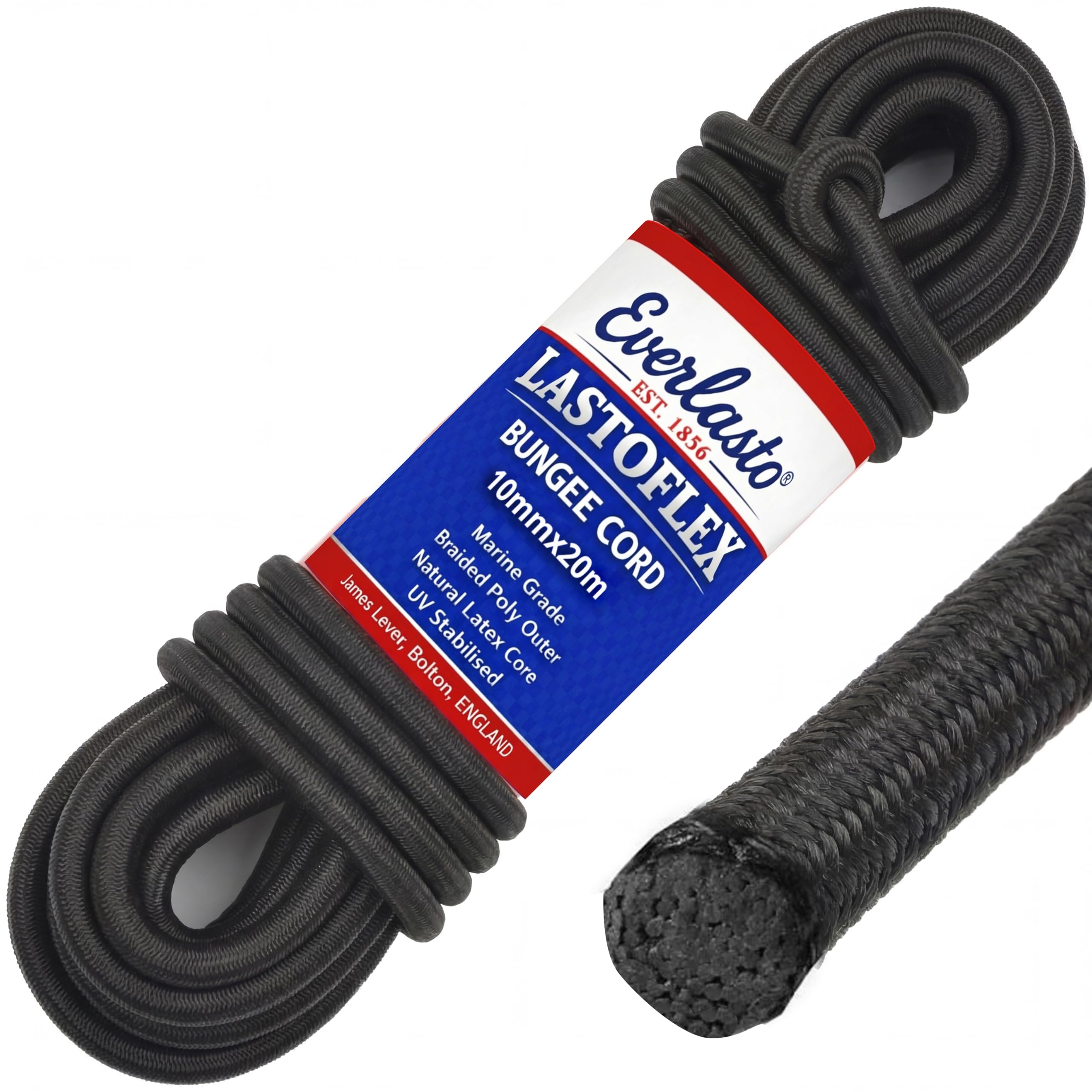 Everlasto 'Lastoflex' Elastic Bungee Cord Shock Cord Rope Black 10mm x 20M