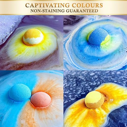 Miniatura 4 de Bombas de baño con 7 onzas de sal de coco de Epsom8 x 2.12 onzas hechas a mano con temática planetaria, juego de bombas de baño de lujo, no manchan,