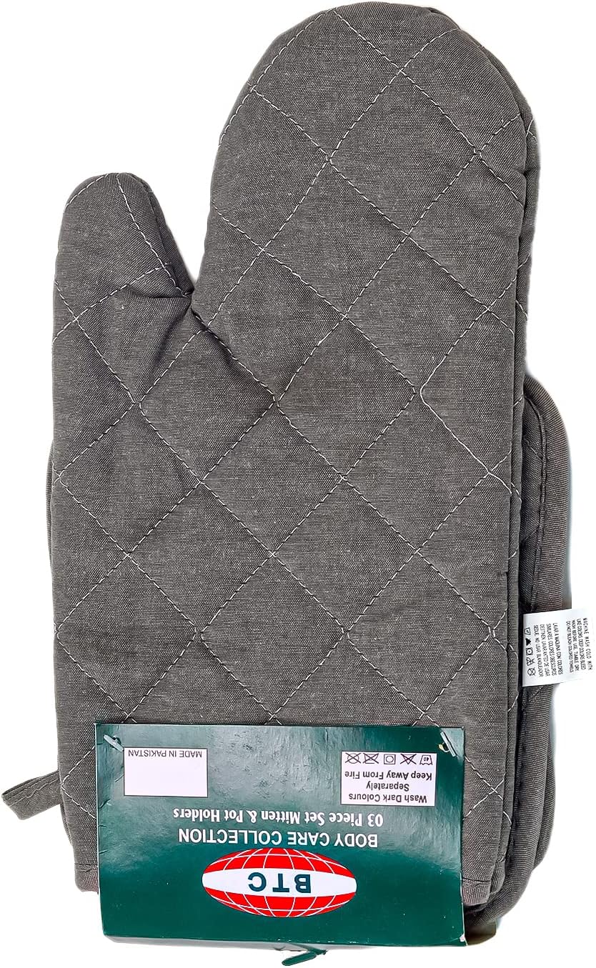 BTC Hotpot Glove with Mitts, Kitchen Oven Mitts and Pot Holders Extra Long Heat Resistant Microwave Sheat-Insulating Gloves Hot Pads Potholders, Safe for Cooking Baking ( One Piece ) (Grey)