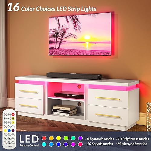 Miniatura 3 de BELLEZE Soporte de TV de 66 pulgadas para televisores de hasta 75 pulgadas, centro de entretenimiento con luces LED de sincronización de música,