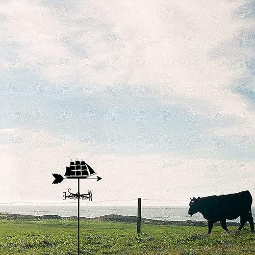Miniatura 6 de Ship Weather Vane Farm - Barco retro de acero inoxidable, veleta de vela, indicador de dirección del viento con revestimiento antioxidante,