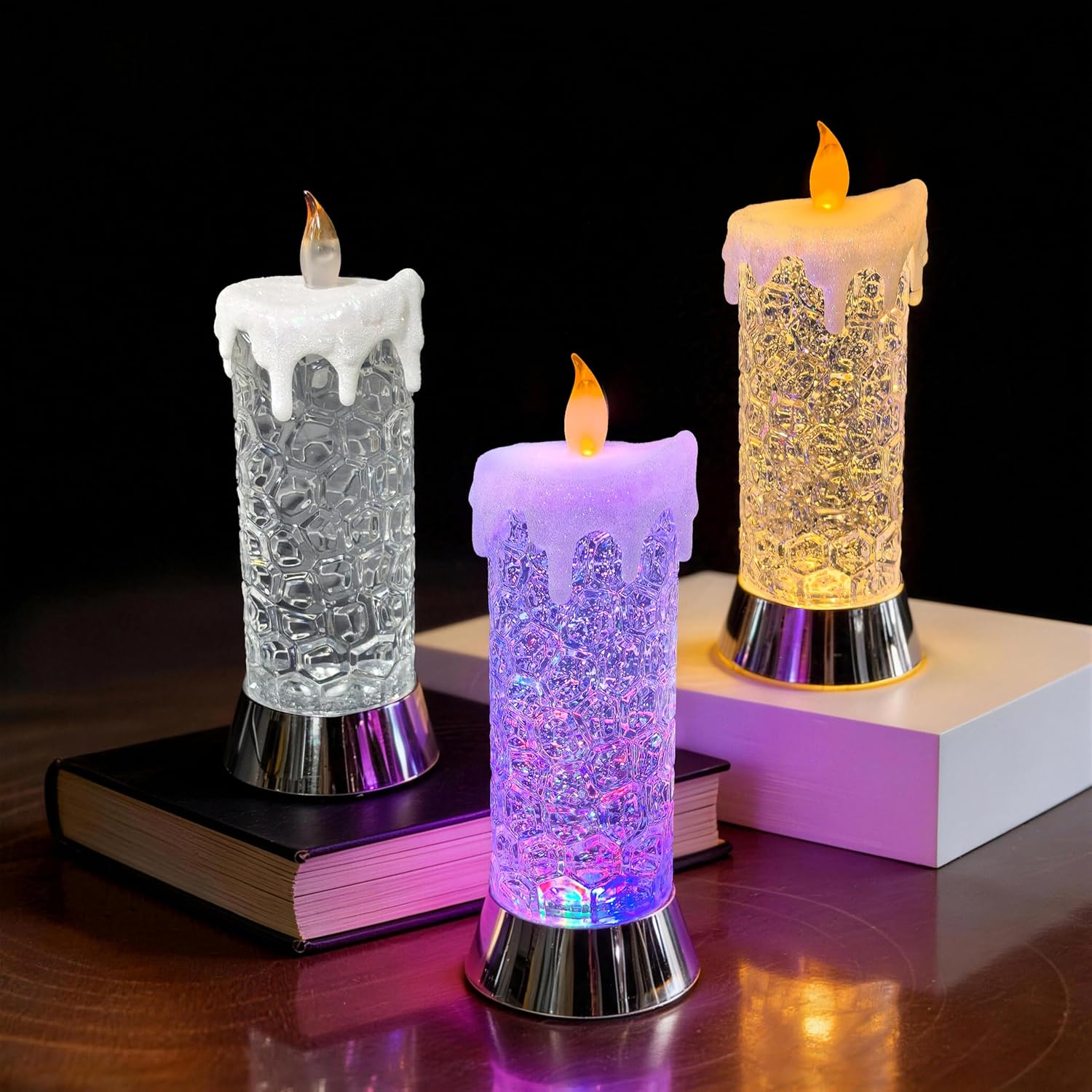 Flameless LED Candles, Battery & USB Operated, 6H Timer, Warm White Lights and Color Changing Lights,Sparkling Love Gift and Home Decor - 1 Pack (10.25" Flameless Candles Figurine)