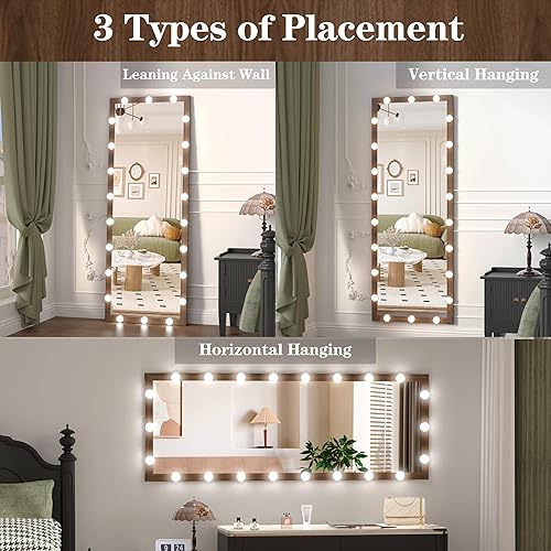 Miniatura 15 de ANYHI Full Length Mirror with Lights, 63" x 24" Full Lenth Vanity Mirror, 22 LED Bulbs, 3 Color Lights, Dimmable, Aluminum Thick Frame, for Dressing