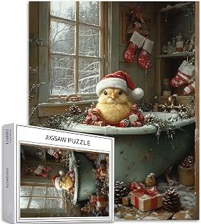 Christmas Chick Taking a Bath 500 Piece Jigsaw Puzzles for Adults Wrap Art Jigsaw Puzzle Challenging Family Activity Games Colorful DIY Craft Puzzle for Home Decor Gifts