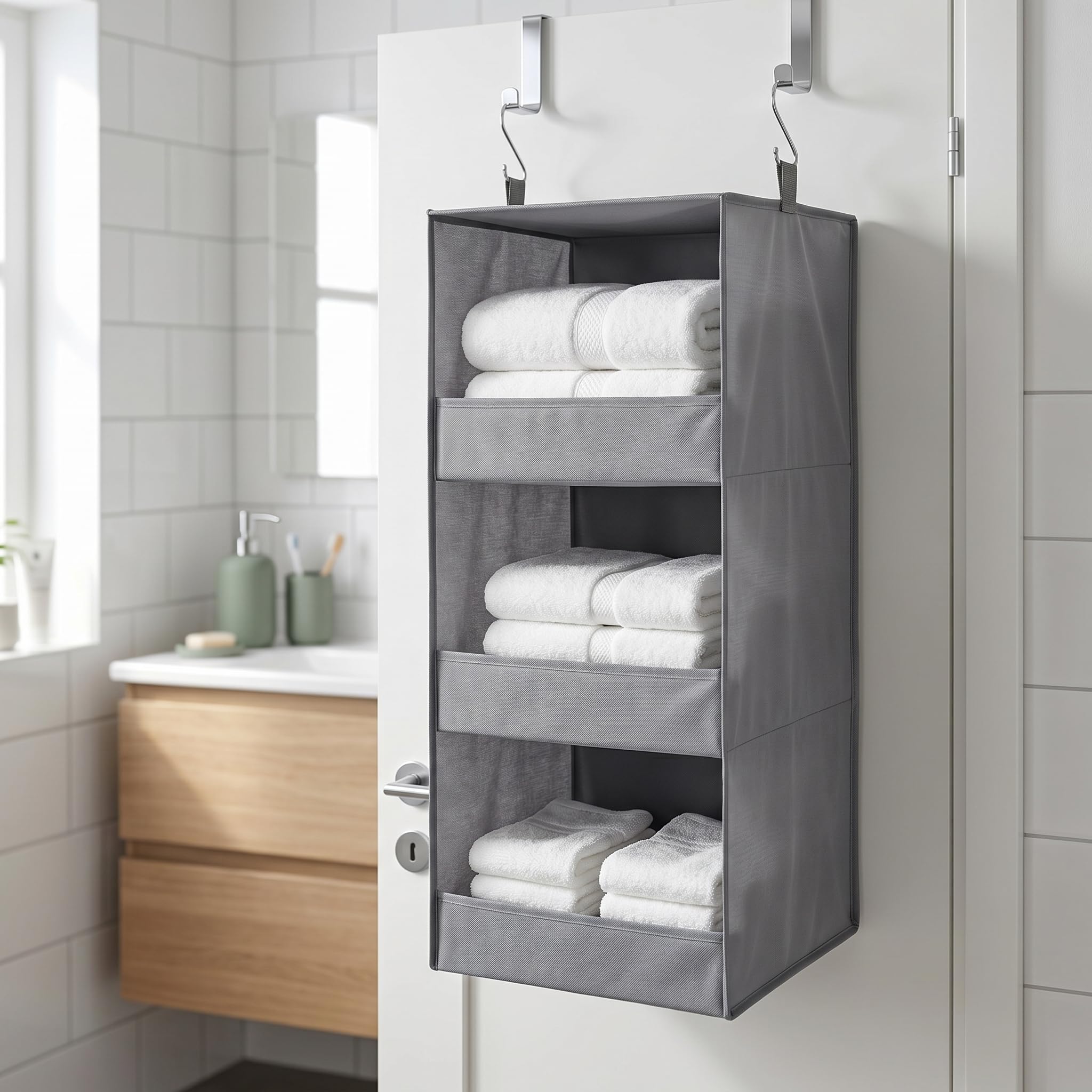 1 organizer da appendere con 3 scomparti, organizer da appendere, organizer per guardaroba, scaffale sospeso, pieghevole, in tessuto per armadi, campeggio, 30 x 30 x 60 cm, grigio