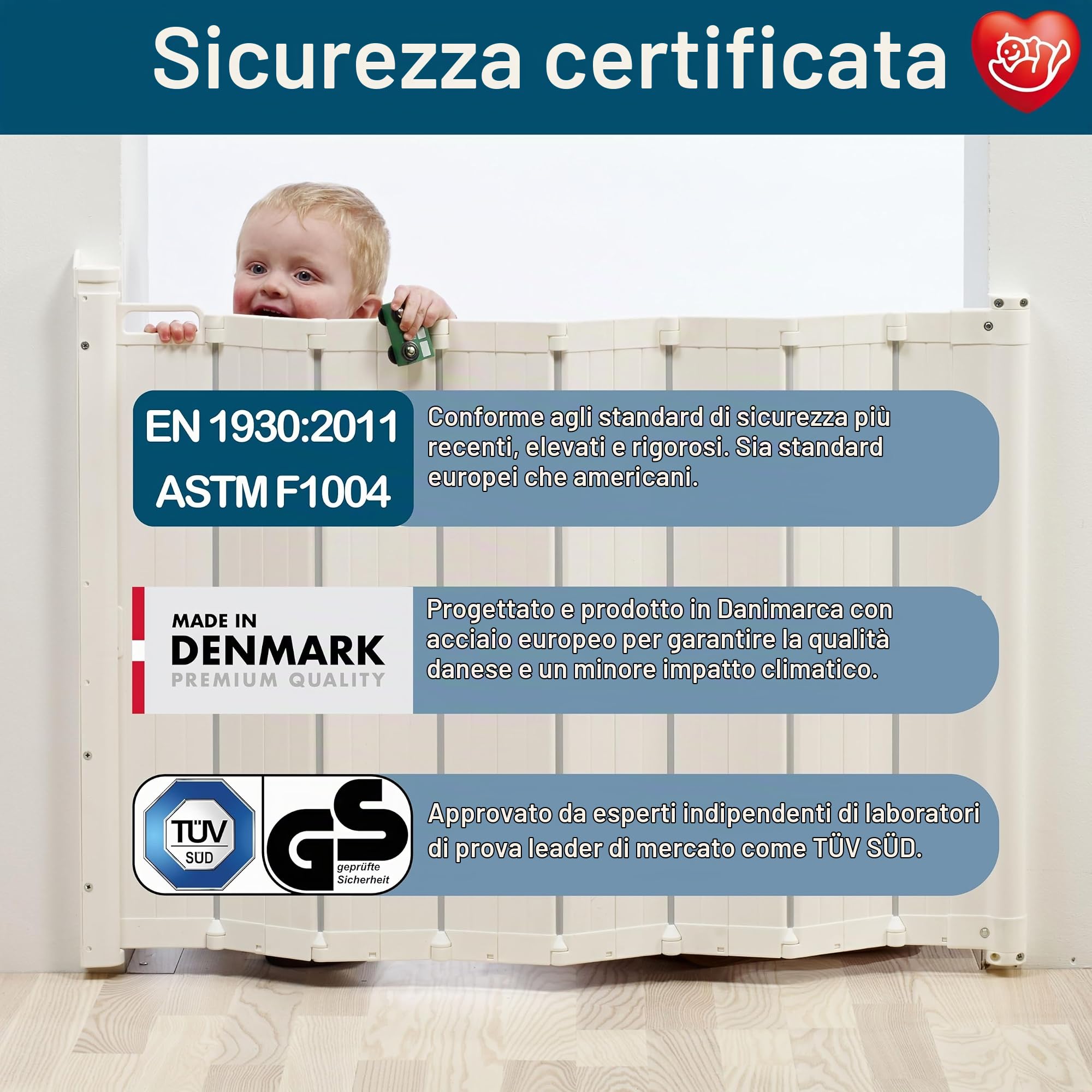 BabyDan Guard Me, cancelletto automatico a scomparsa per scale, larghezza 55-89 cm, con una sola mano, cancelletto per bambini e animali, bianco, Made in Denmark