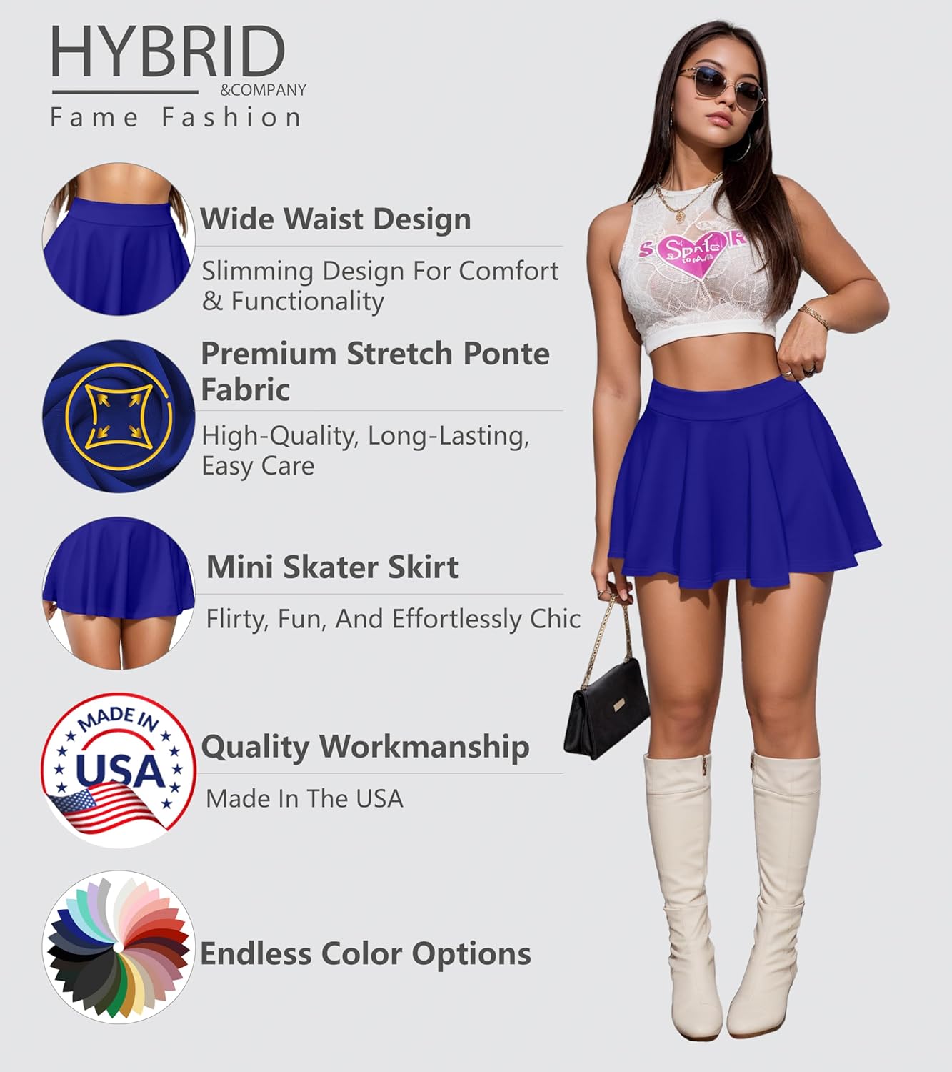 Hybrid & Company Womens Stretch Super Short Flared Casual Nylon Ponte Mini Skate Skirt - Image 4