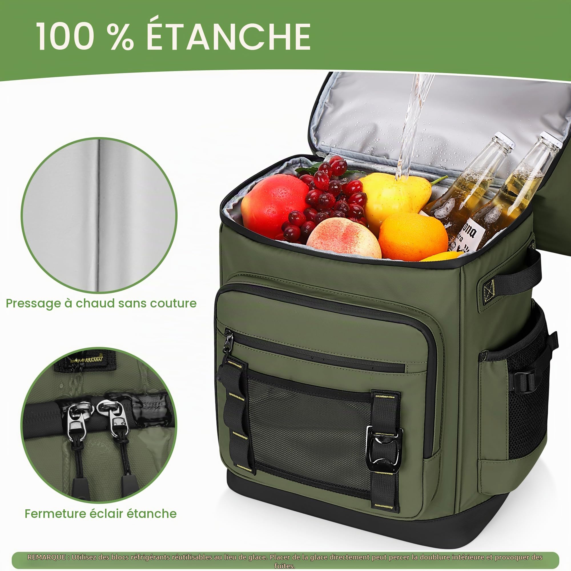 Sac a Dos Isotherme Extensible, Grand Sac Glaciere Imperméable Anti-Fuites, Sac à Dos Pique-Nique Thermique pour Homme & Femme