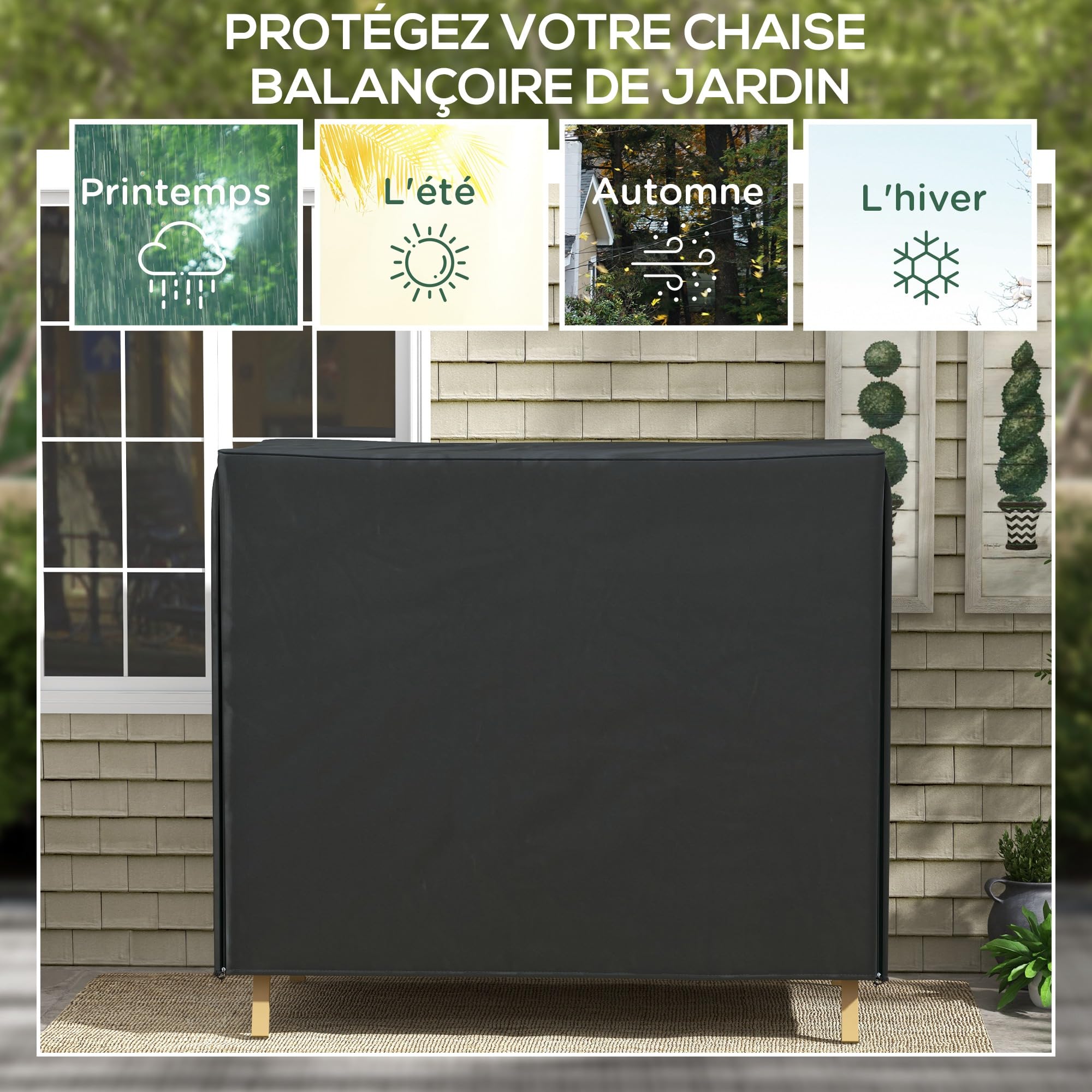 Outsunny Housse de Protection Balancelle 3 Places 2,20 x 1,25 x 1,72 m Noir | Bâche Étanche Et Anti-UV 420D, Fermeture Éclair, PE