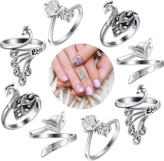 8 Pcs Knitting Loop Crochet Ring Adjustable Knitting Loop Ring Adjustable Braided Ring Metal Yarn Guide Finger Holder Peacock Open Finger Thimble Finger Crochet Ring Accessories for Crafts(Silver)
