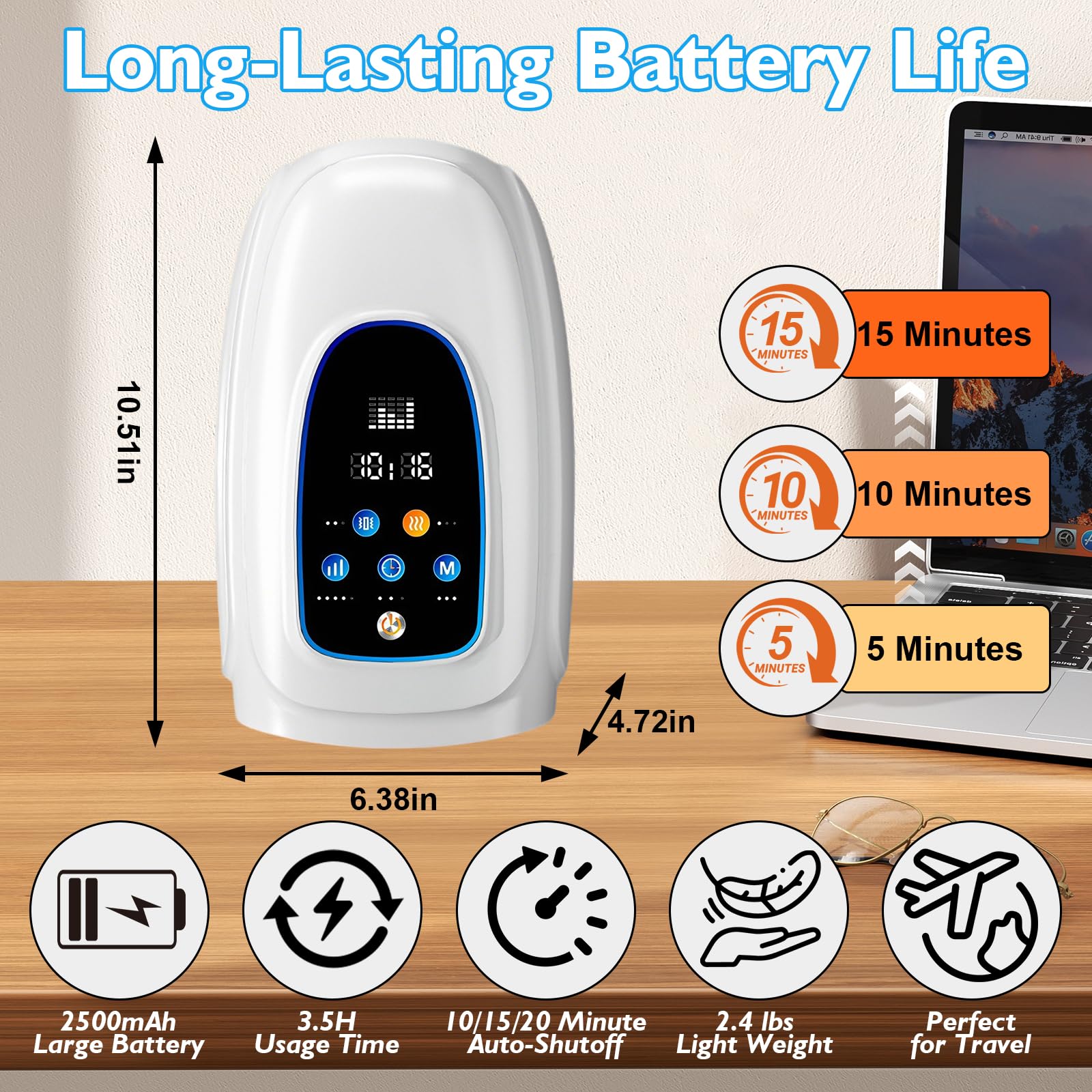 Masseur Électrique pour les Mains, Masseur Électrique avec Chaleur et Compression, Masseur de Main avec 3 Modes et 5 Niveaux Réglables, Cadeaux pour la Famille, Blanc