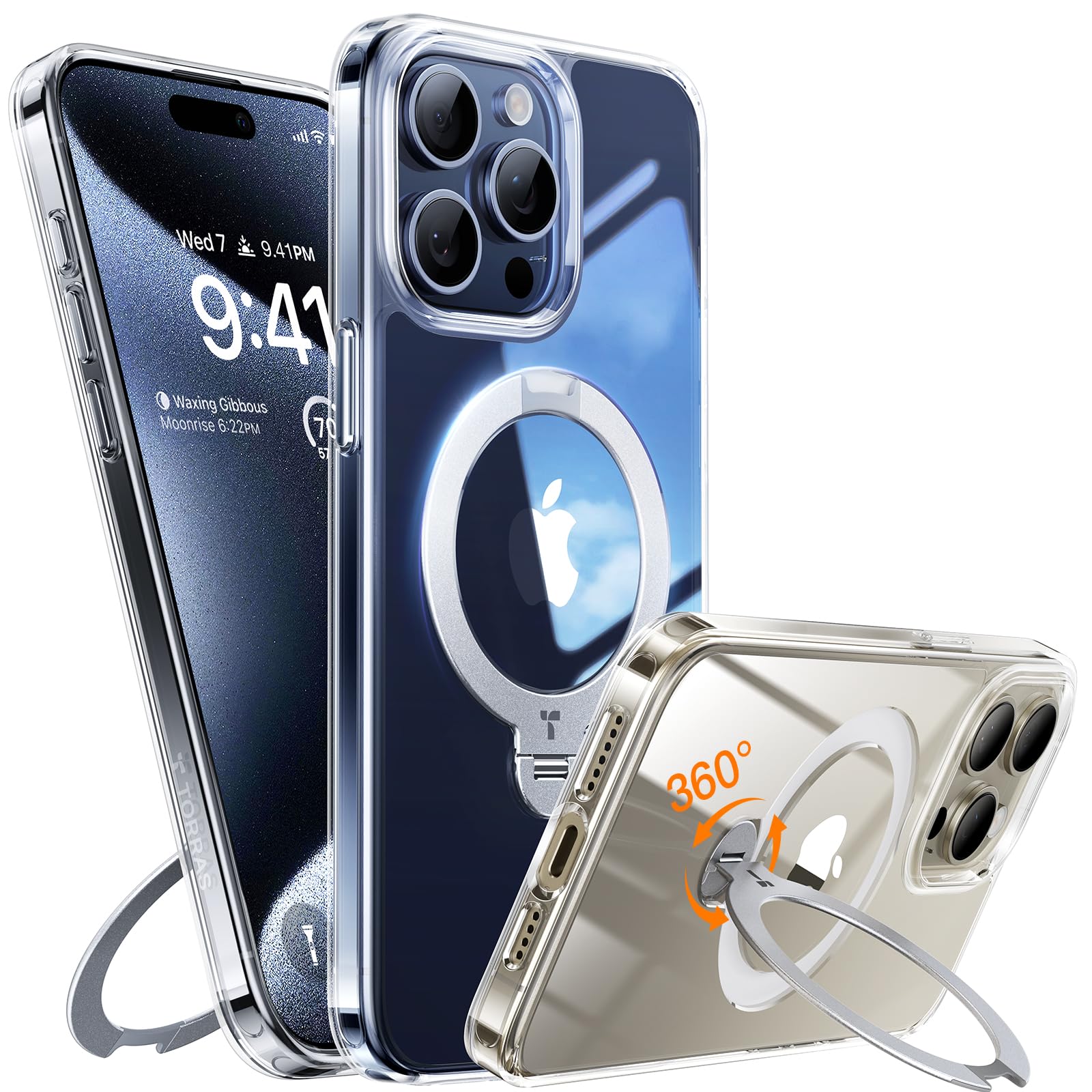 TORRAS 360° Spin Magnetic Stand for iPhone 15 Pro Max Case