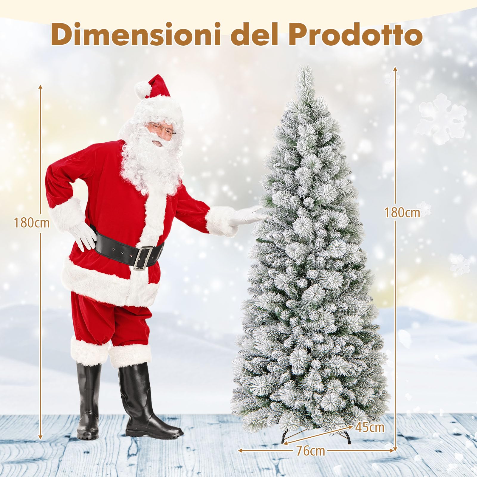 GYMAX 180 cm Albero di Natale Innevato, con 170 Luci LED Bianco Caldo, 517 Punte in PVC e Aghi di Pino, Base in Metallo, Decorazione Casa Ufficio, Folto Realistico